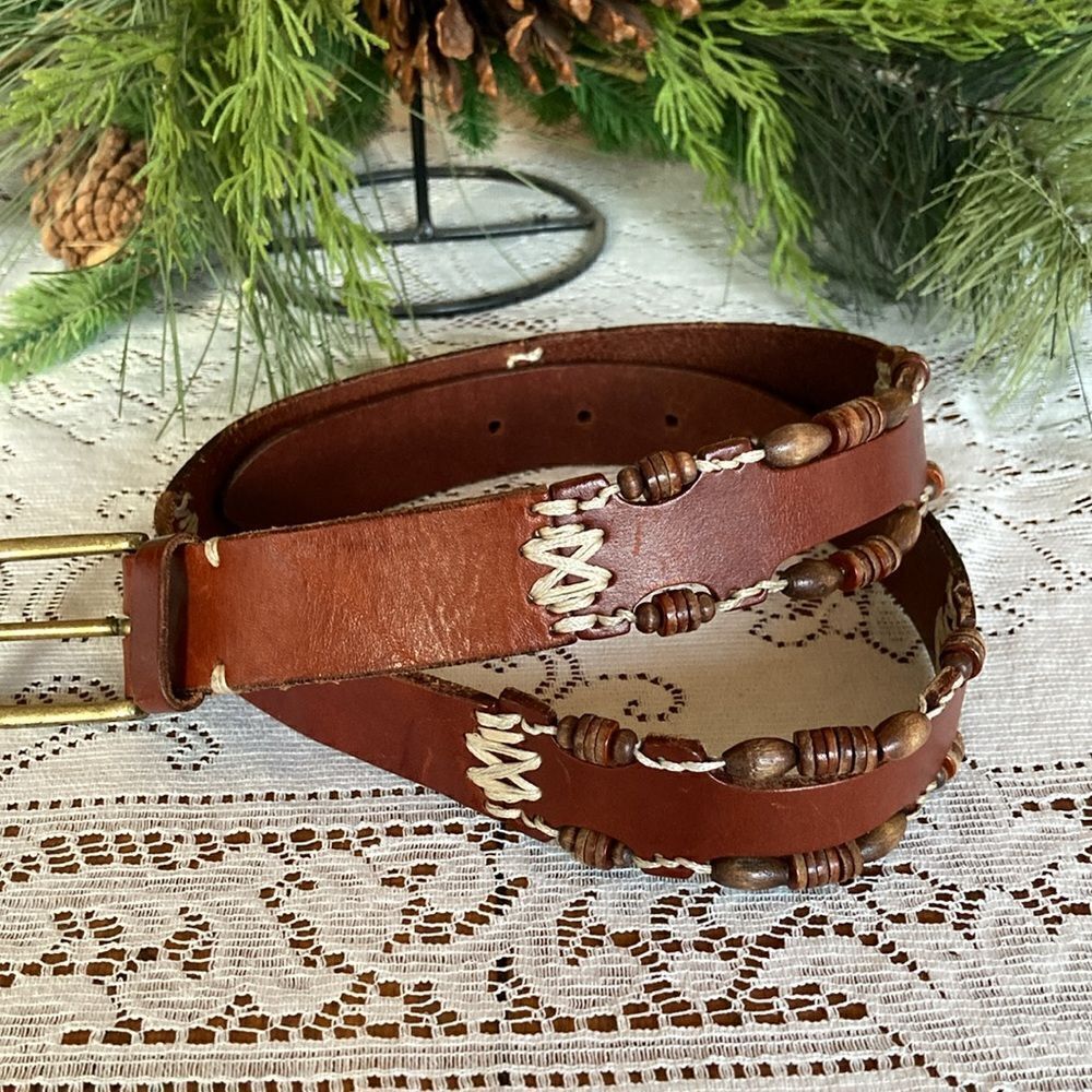 Omega Boho Rustic Embellished Genuine Leather Belt Size L